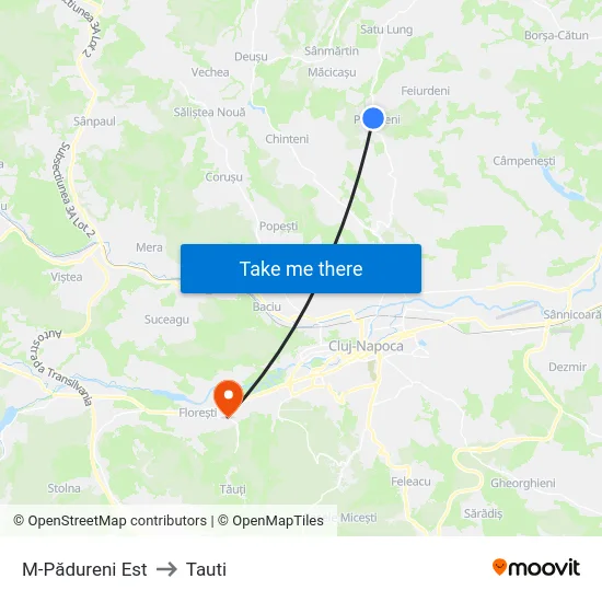 M-Pădureni Est to Tauti map