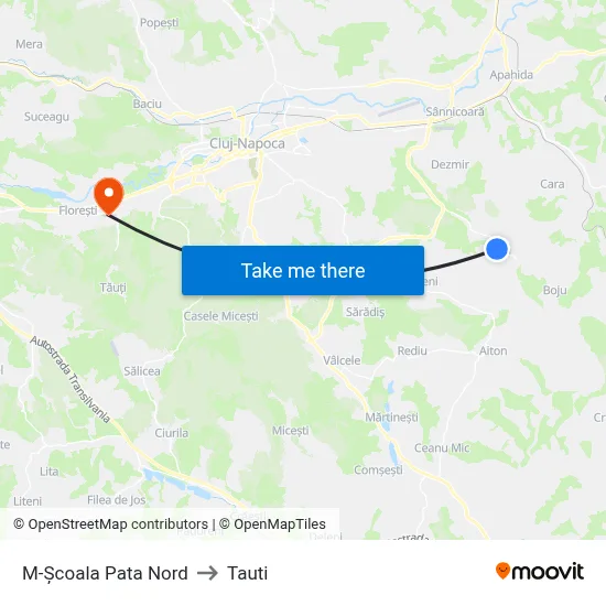 M-Școala Pata Nord to Tauti map