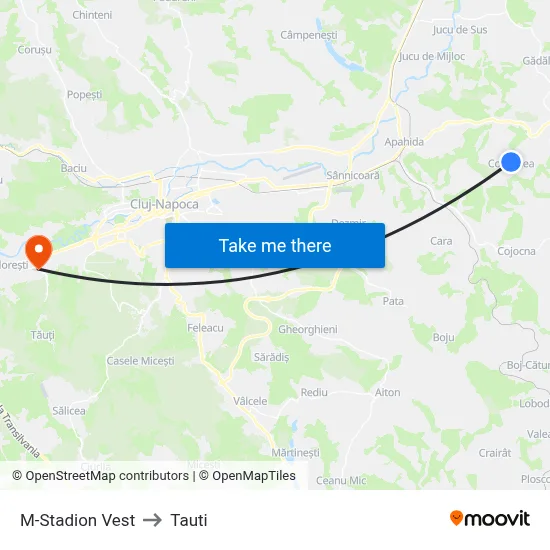 M-Stadion Vest to Tauti map
