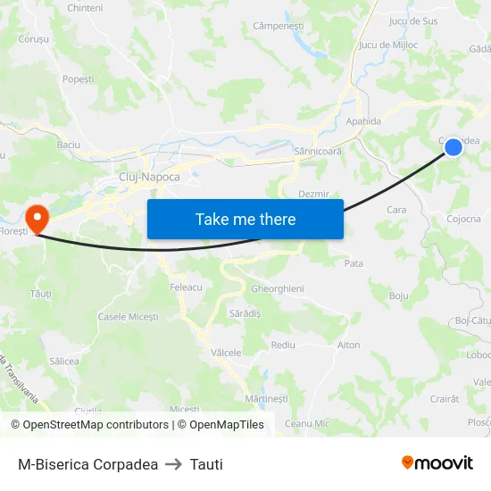 M-Biserica Corpadea to Tauti map