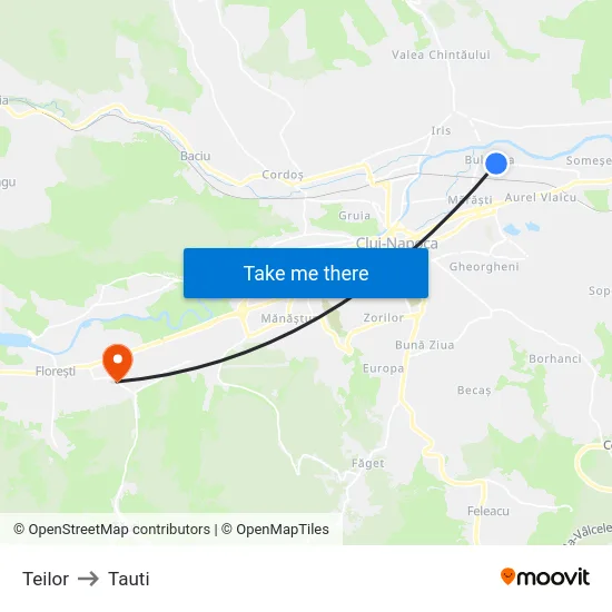 Teilor to Tauti map