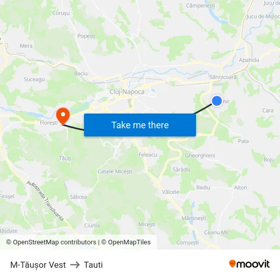 M-Tăușor Vest to Tauti map