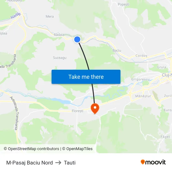 M-Pasaj Baciu Nord to Tauti map