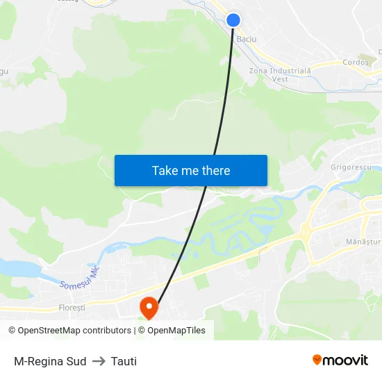 M-Regina Sud to Tauti map