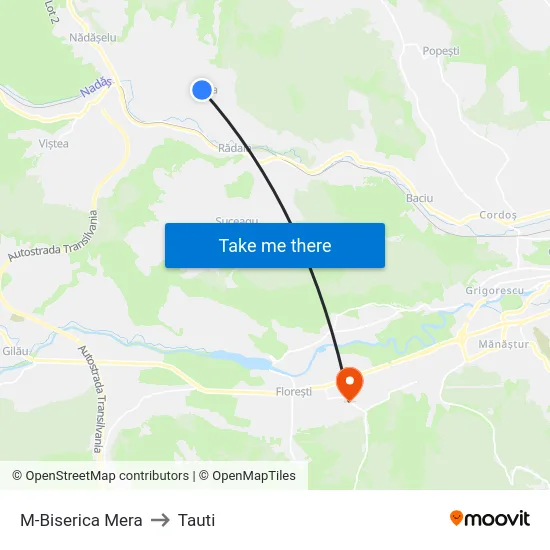 M-Biserica Mera to Tauti map