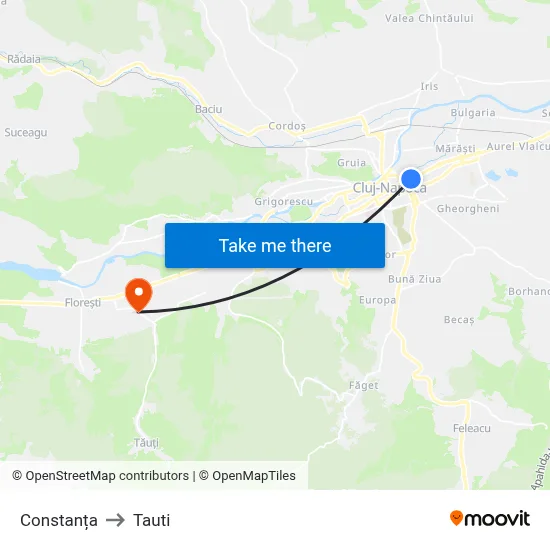Constanța to Tauti map