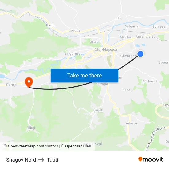 Snagov Nord to Tauti map