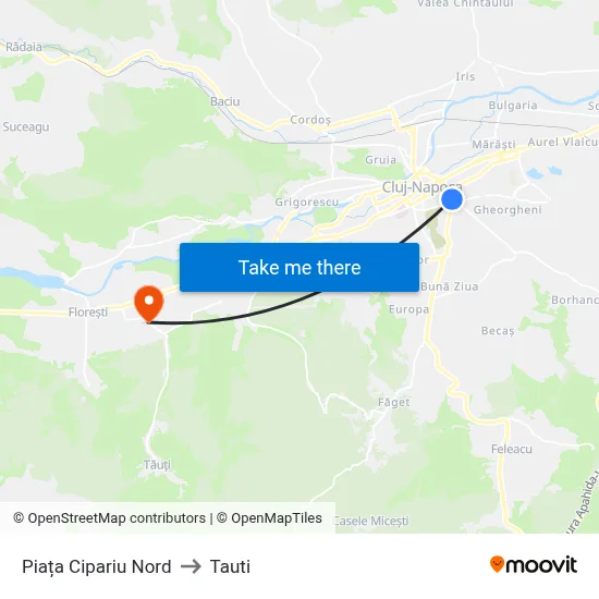 Piața Cipariu Nord to Tauti map