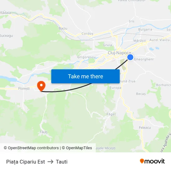 Piața Cipariu Est to Tauti map