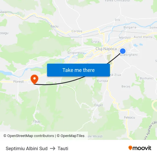 Septimiu Albini Sud to Tauti map