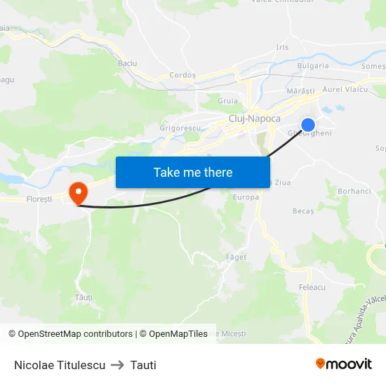 Nicolae Titulescu to Tauti map