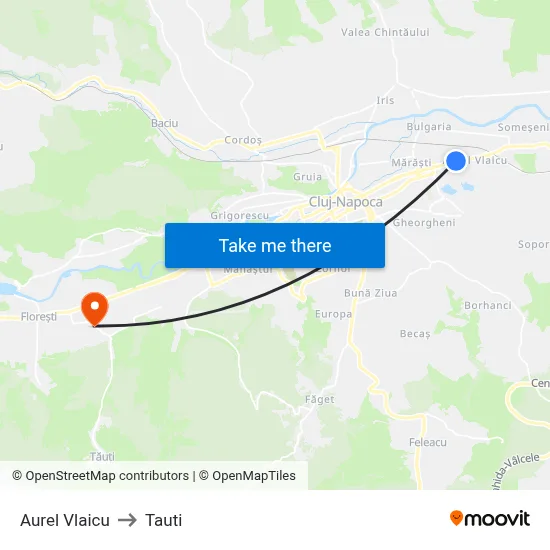 Aurel Vlaicu to Tauti map