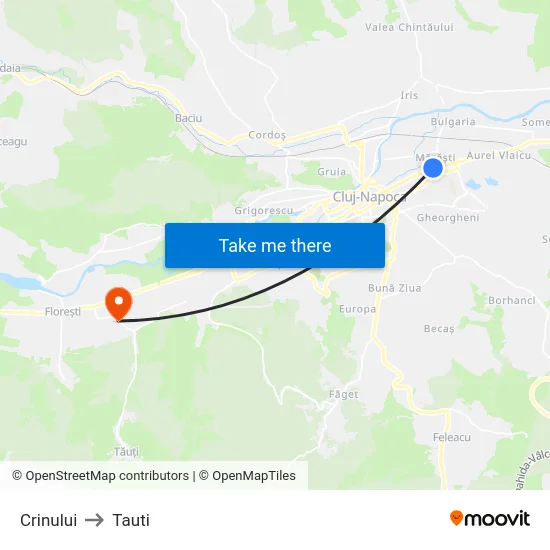 Crinului to Tauti map