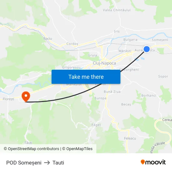 POD Someșeni to Tauti map