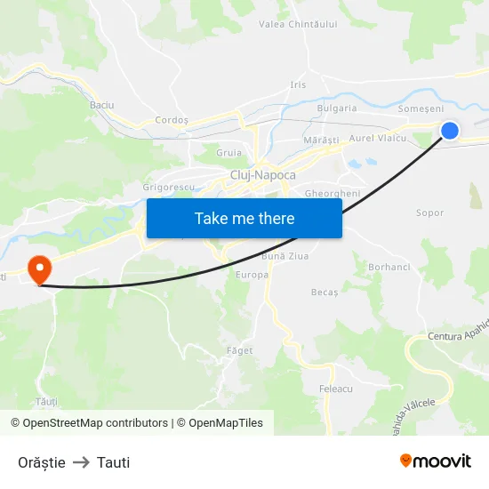 Orăștie to Tauti map