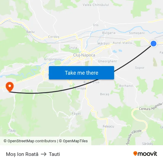 Moș Ion Roată to Tauti map