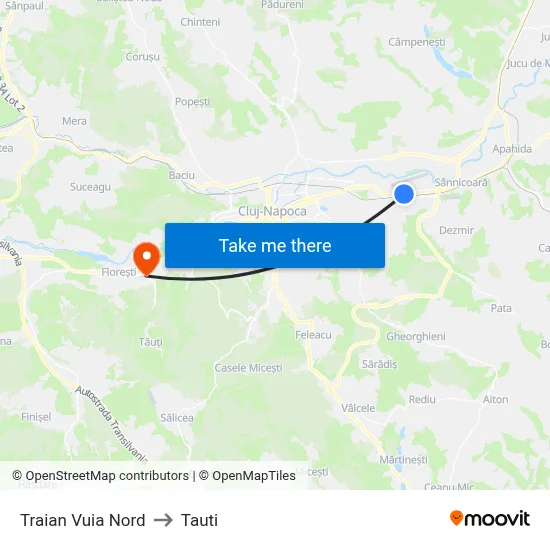 Traian Vuia Nord to Tauti map