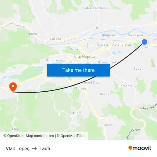 Vlad Țepeș to Tauti map