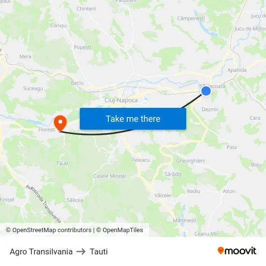 Agro Transilvania to Tauti map