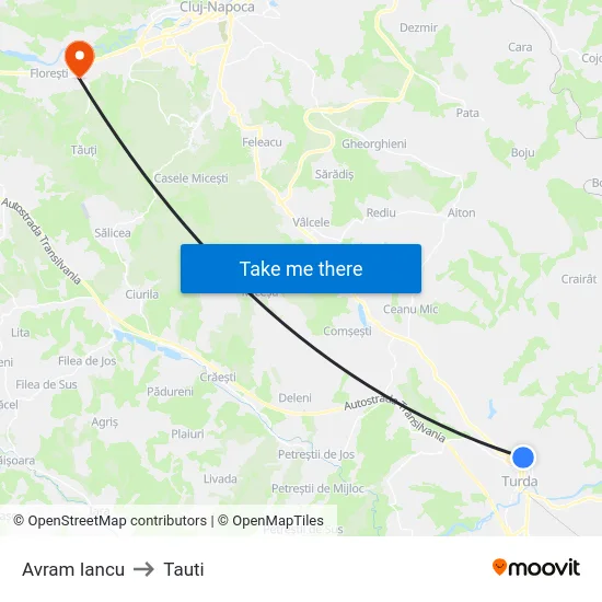 Avram Iancu to Tauti map
