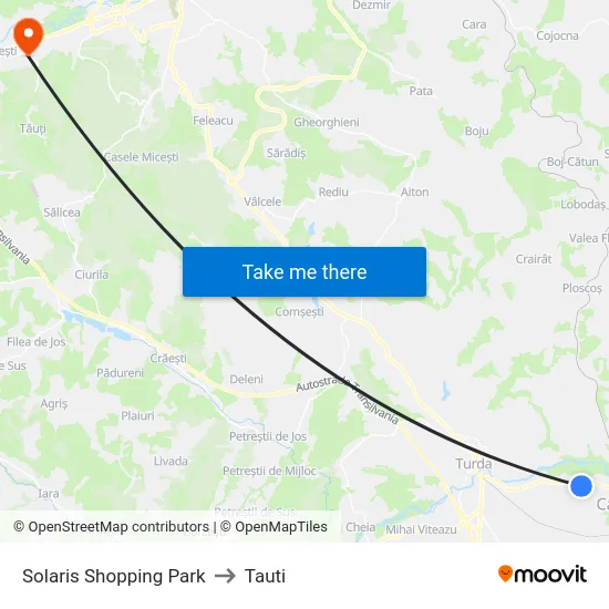 Solaris Shopping Park to Tauti map