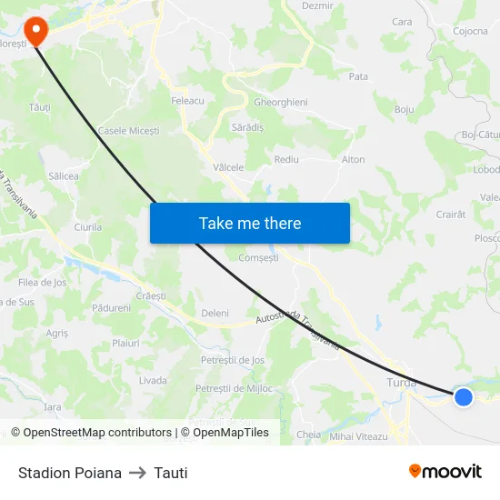 Stadion Poiana to Tauti map
