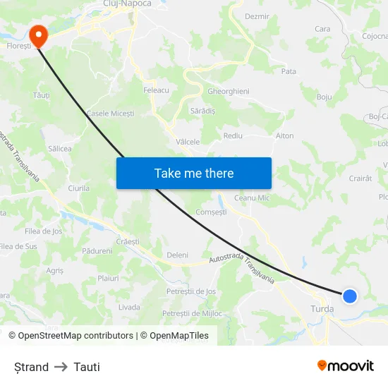 Ștrand to Tauti map