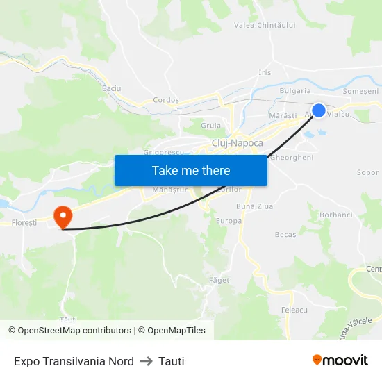 Expo Transilvania Nord to Tauti map