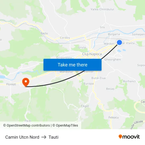 Camin Utcn Nord to Tauti map