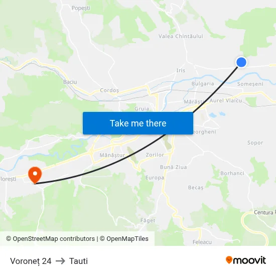 Voroneț 24 to Tauti map