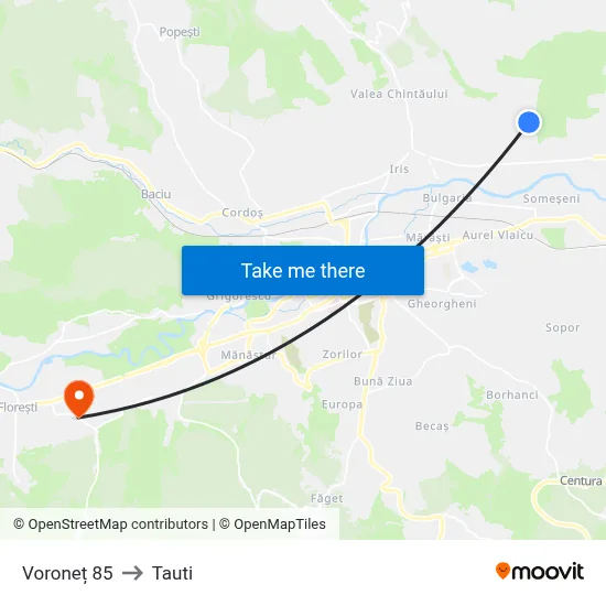 Voroneț 85 to Tauti map