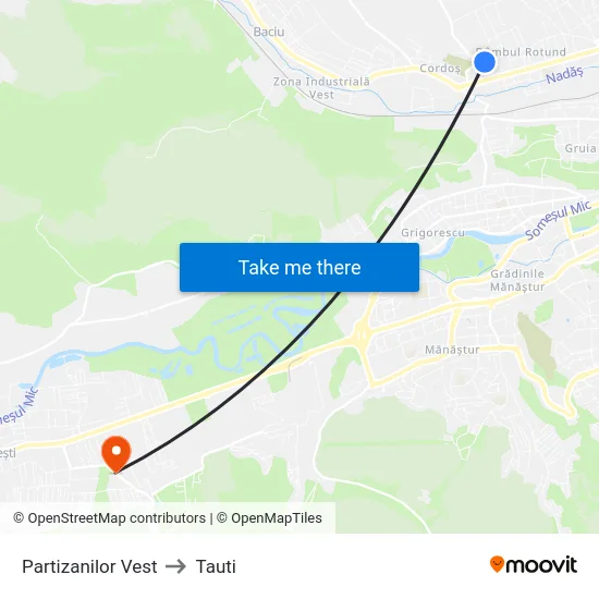 Partizanilor Vest to Tauti map