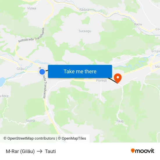 M-Rar (Gilău) to Tauti map