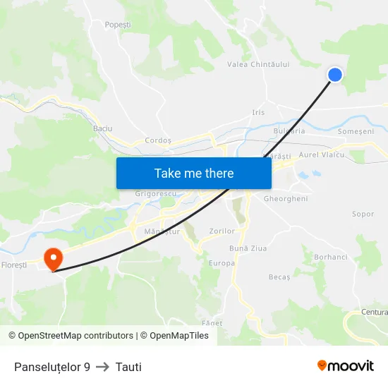 Panseluțelor 9 to Tauti map