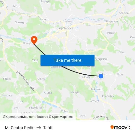 M- Centru Rediu to Tauti map