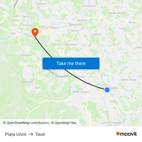 Piața Unirii to Tauti map