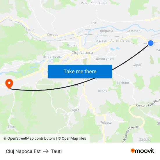 Cluj Napoca Est to Tauti map