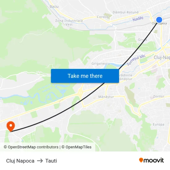 Cluj Napoca to Tauti map
