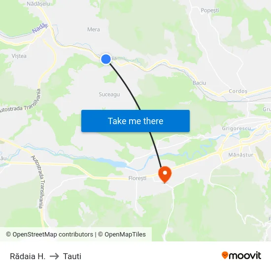 Rădaia H. to Tauti map