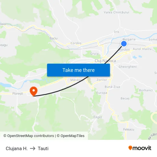 Clujana H. to Tauti map