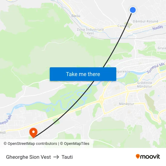 Gheorghe Sion Vest to Tauti map