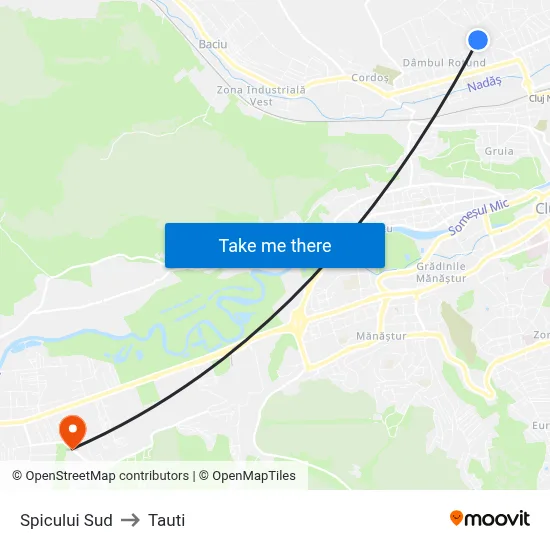 Spicului Sud to Tauti map