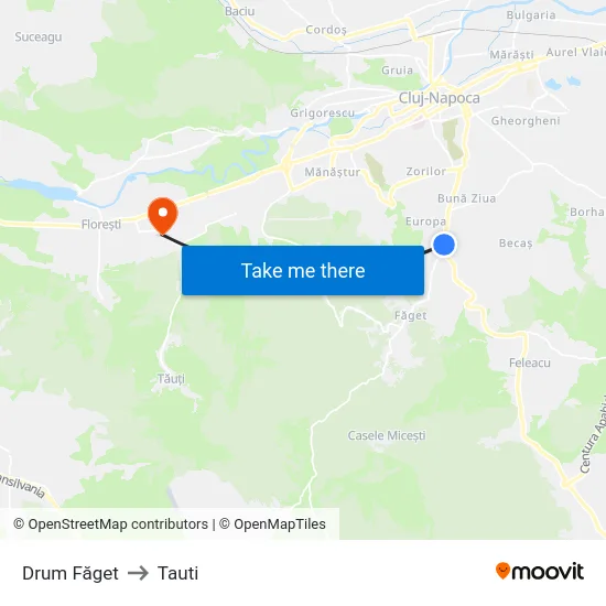 Drum Făget to Tauti map