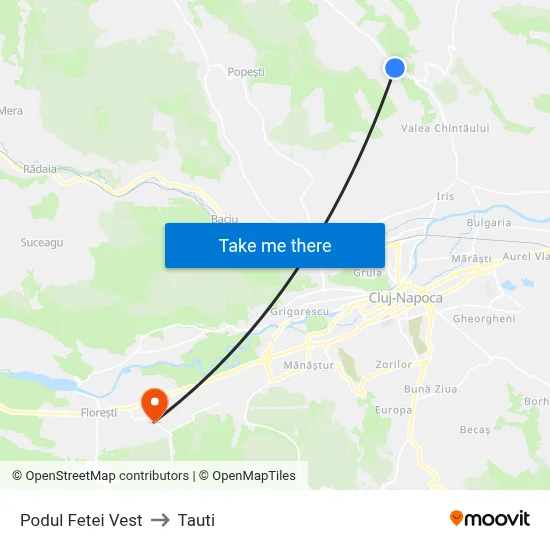 Podul Fetei Vest to Tauti map