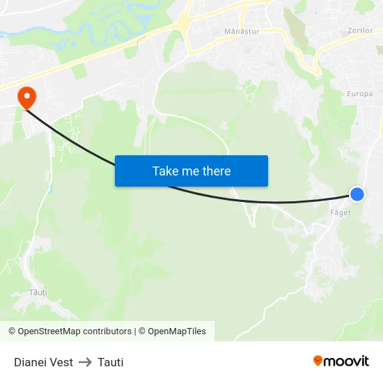 Dianei Vest to Tauti map