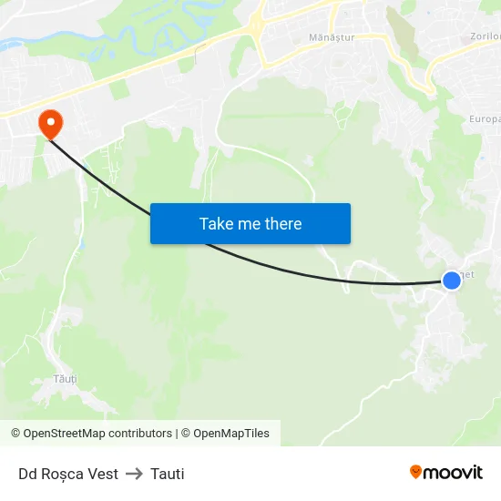 Dd Roșca Vest to Tauti map