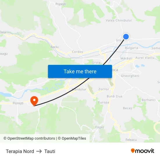 Terapia Nord to Tauti map