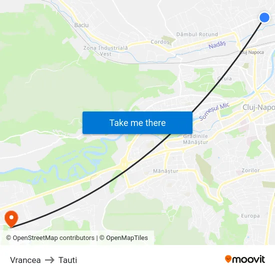 Vrancea to Tauti map