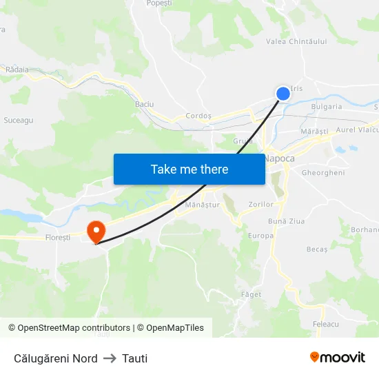 Călugăreni Nord to Tauti map