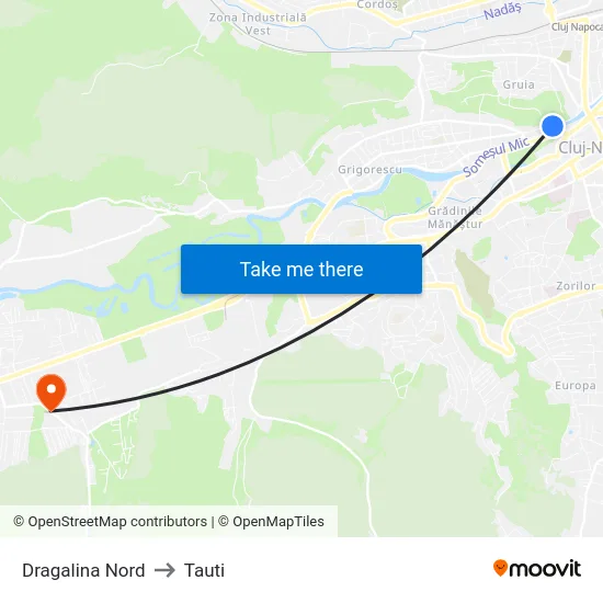 Dragalina Nord to Tauti map